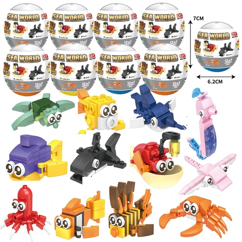 Blocchi Da Costruzione Animali Marini Giocattolo Assemblaggio Fai Da Te Uovo Sorpresa Creature Mondo Marino Regalo Educativo Per Bambini