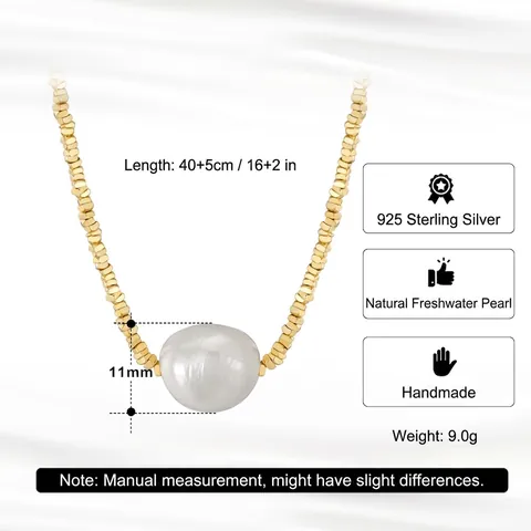 Collier Pendentif Künstliche Perle Baroque En Argent Sterling 925 Ras Du Cou Minimaliste Pour Femmes
