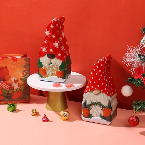 Christmas Gnome Tinplate Candy Box Metal Storage Container For Holiday Cookie Gift Packaging Desktop Ornament Decoration