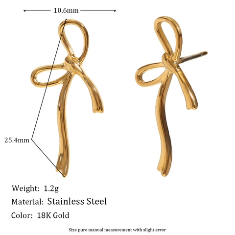 Bow Knot Stud Earrings 18K Gold Plated Stainless Steel Irregular Sweet Minimalist French Style Fashion Jewelry For Women