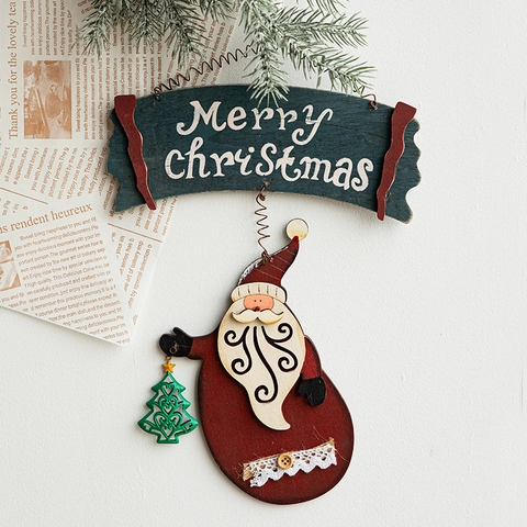 Adornos Colgantes Madera Navidad Pintado Papá Noel Muñeco Nieve Reno Campanas Metal Rústico Decoración Pared Hogar