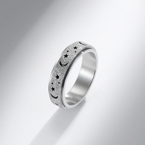 Stainless Steel Spinner Ring Sun Moon Star Anxiety Relief Sandblasted Frosted Rotating Band Women Men Minimalist Jewelry