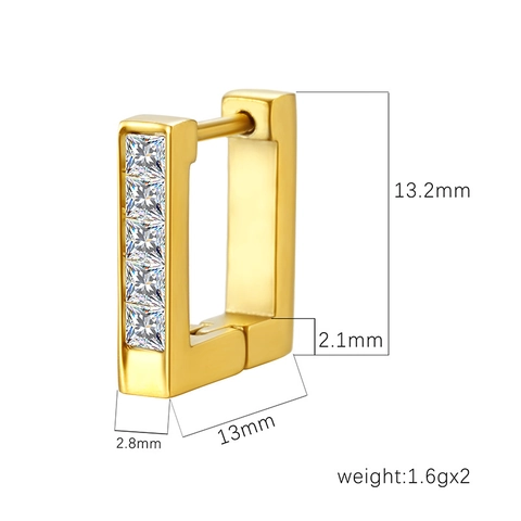 Boucles d'Oreilles Anneaux Géométriques en Acier Inoxydable avec Strass pour Femmes Plaqué Or 18K Bijoux en Strass