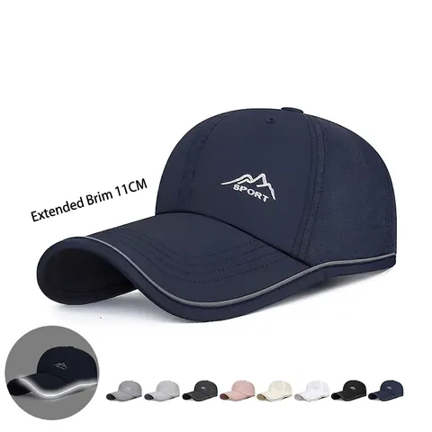 Outdoor Quick Dry Baseball Cap Polyester Breathable Mesh Reflective Trim Long Brim Sun Protection Sport Hat Adjustable