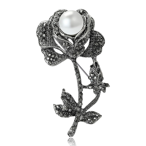 Spilla Fiore Di Rosa Vintage Lega Stradass Perla Artificial Elegante Gioielli Floreali Per Donna Accessori Per Abbigliamento