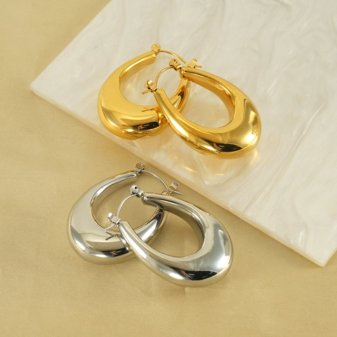 Orecchini A Cerchio A Goccia D'acqua Spessi Forma U Acciaio Inossidabile Placcato Oro 18K Lucidato Gioielli Minimalisti Per Donna