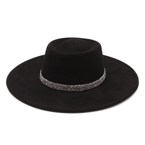 Vintage Suède Fedora Hoed Met Strass Band Brede Rand Elegante Britse Stijl Retro Vilten Pet