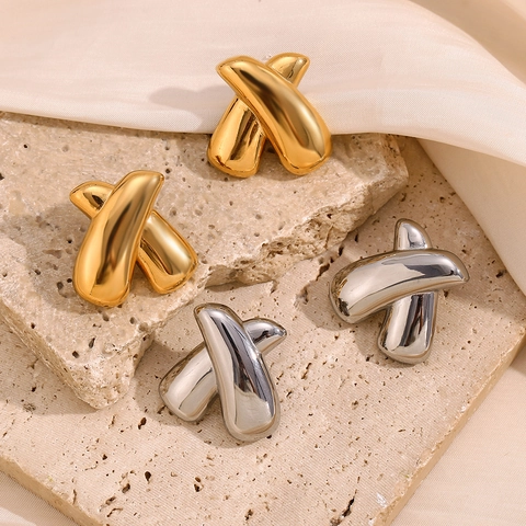 X Shape Stud Earrings Stainless Steel 18K Gold Plated Minimalist Geometric Mirror Polish High Shine Jewelry For Women