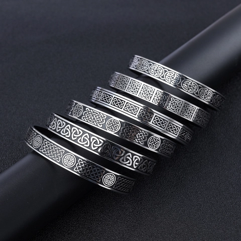 Vintage Viking Bangle Bracelet Stainless Steel Celtic Knot Open Cuff Nordic Retro Punk Style Jewelry For Men And Women