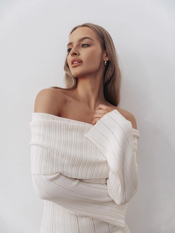 Off The Shoulder Mini Kleid Rippstrick Langarm Slim Fit Bodycon Einfarbig Lässig Party Herbst Für Damen