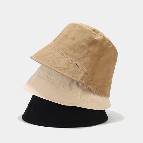 Women Solid Color Cotton Canvas Bucket Hat Sun Protection Breathable Outdoor Summer Vintage Fisherman Basin Cap
