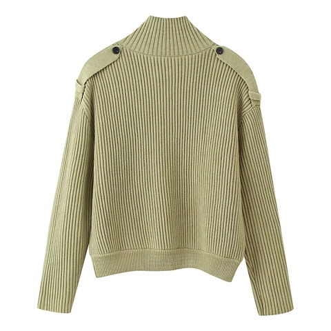 Dames Vest Met Hoge Hals Ribgebreid Knopen Trui Losse Lange Mouw Effen Kleur Casual Gebreid Jasje Top
