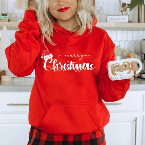 Felpa Con Cappuccio Natale Manica Lunga Pullover Foderata In Pile Uomo Donna Merry Christmas Grafica Casual