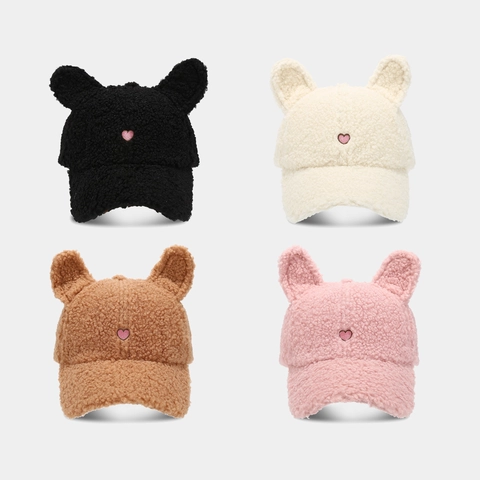 Gorra De Béisbol De Felpa Con Orejas De Oso En Tres Dimensiones Mujer Gorro De Invierno Cálido Lana De Cordero