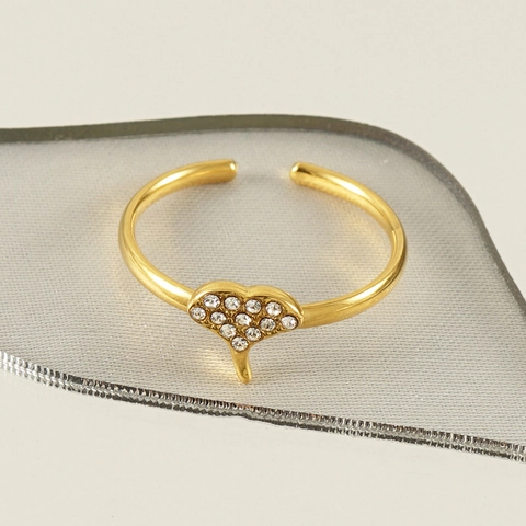 Hartvorm Verstelbare Open Ring 18K Verguld Roestvrij Staal Strass Mode Sieraden Voor Vrouwen