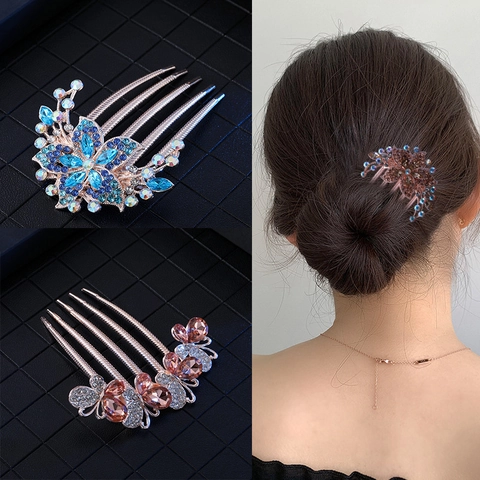 Pettine Capelli Farfalla Fiore Strass Lega Cristallo Perla Artificial Multi Denti Accessorio Elegante Matrimonio Per Donne