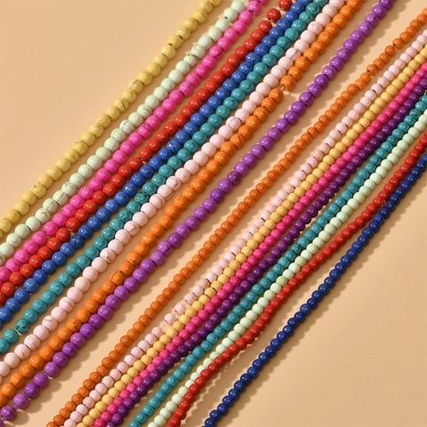 Round Loose Beads Synthetic Turquoise Dyed Stone Straight Hole Spacer Beads For DIY Jewelry Making Bracelet Necklace