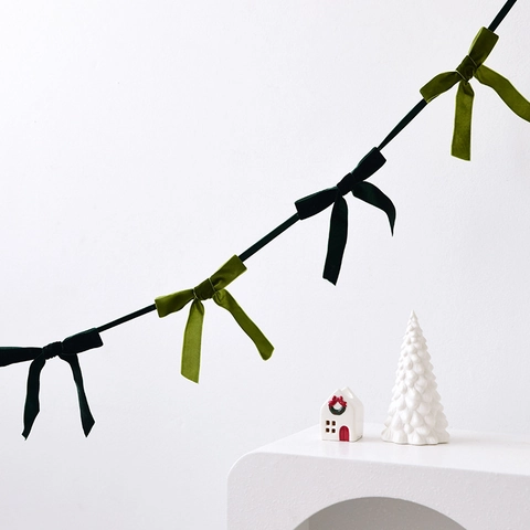 Velvet Bow Garland Hanging Banner For Christmas Tree Decoration Birthday Party Wall Backdrop Wedding Festive Ornament