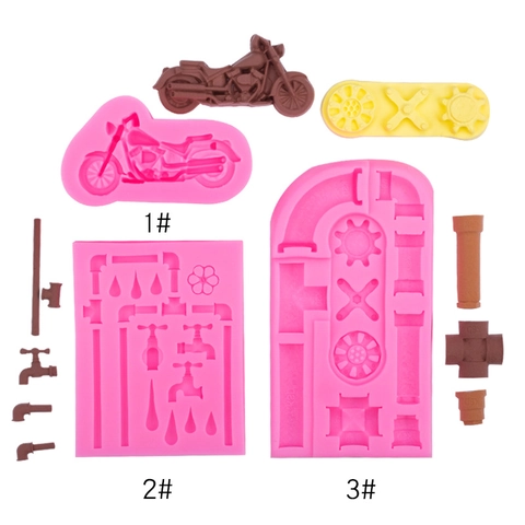 Industrial Style Motorcycle Gear Water Pipe Faucet Silicone Mold Fondant Cake Decoration Chocolate Resin DIY Crafting Tool