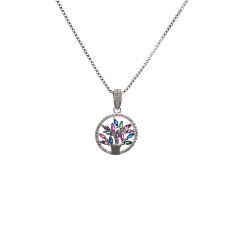 Lebensbaum Anhänger Halskette Kupfer Bunte Zirkonia Micro Pave Elegante Mode Schmuck Für Damen Herren Gliederkette