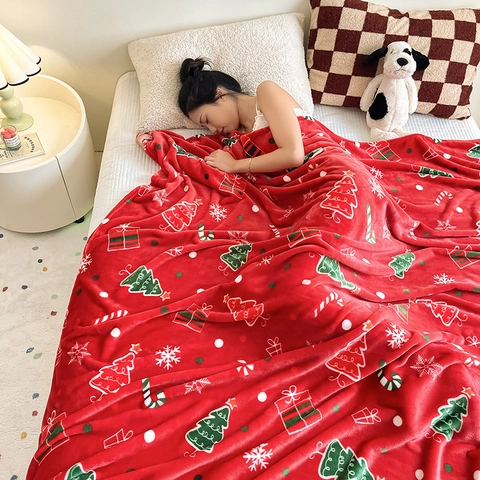 Christmas Flannel Blanket Thickened Warm Soft Fleece Throw Holiday Home Decor Bedding Cozy Winter