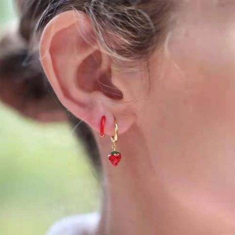 Perno in Argento Sterling 925 Orecchini a Cerchio Frutta Carina Fragola Kiwi Pesca Mango Papaya Orecchini in Rame Smaltato Donna Gioielli
