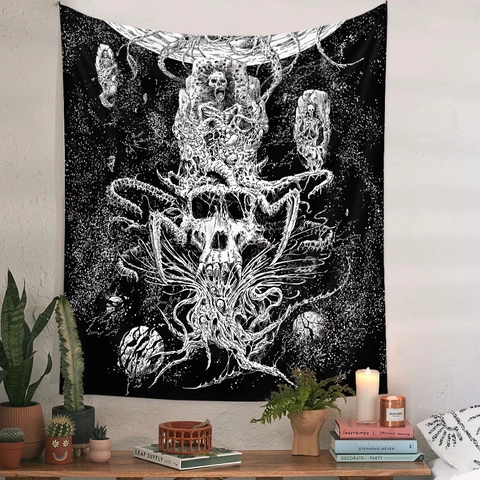 Skeleton Skull Tapestry Wall Hanging Polyester Gothic Dark Art Bedroom Living Room Decor Aesthetic Background Cloth