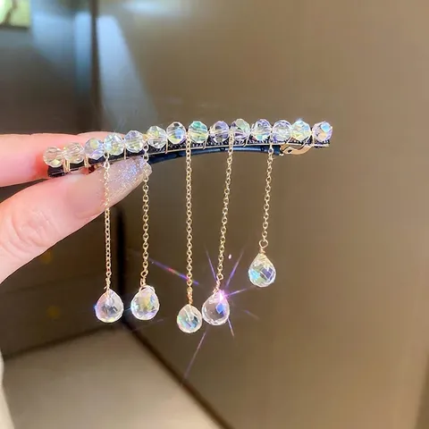 Elegante Fermaglio Per Capelli Con Nappe E Pendente In Cristallo Artificiale Goccia D'acqua Lega Lunga Molletta Per Donne