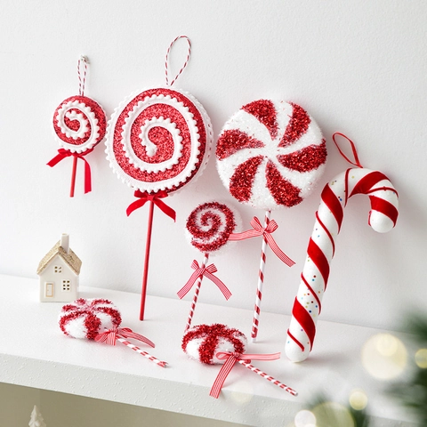 Weihnachts-Zuckerstangen-Lollipop-Ornamente Rot-Weiß-Glitzer-Hängedekorationen Für Feiertagsbaum-Party-Heimdekoration