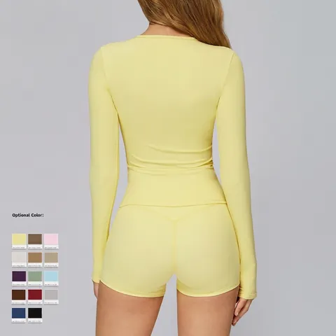 Top Y Pantalones De Yoga Mujer Nylon Spandex Cepillado Secado Rápido Ajuste Entallado Fitness Entrenamiento