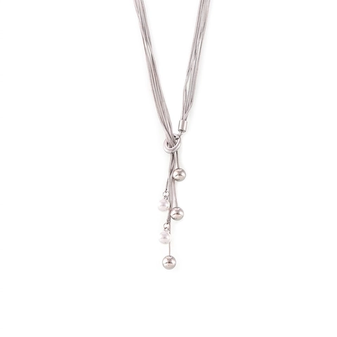 Collar De Múltiples Hilos De Acero Inoxidable Con Diseño De Nudo Y Colgantes De Borla De Perlas Artificiales De Imitación Joyería Para Mujeres