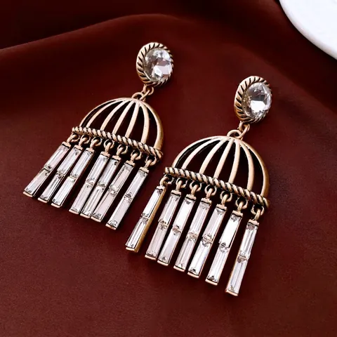 Pendientes Largos Con Borlas Estilo Palacio Vintage Para Mujer Con Zircón Aleación Y Poste De Plata Joyería Elegante
