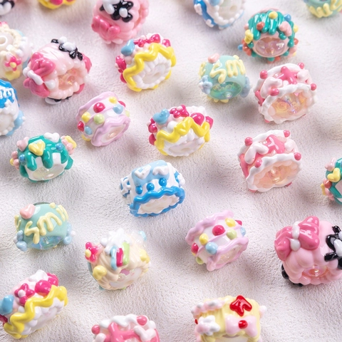 Hand Painted Acrylic Beads Cake Donut Flower Heart Shape DIY Jewelry Making Phone Charm Bracelet Colorful Sweet