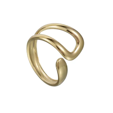 Anello Aperto Regolabile Minimalista Acciaio Inossidabile Placcato Oro 14K Onda Organica Irregolare Geometrica Donna