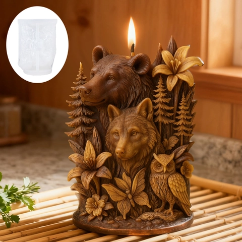 3D Forest Animal Relief Silicone Mold Bear Wolf Owl Pattern Food Grade DIY Handmade Candle Soap Cake Decorating Tools