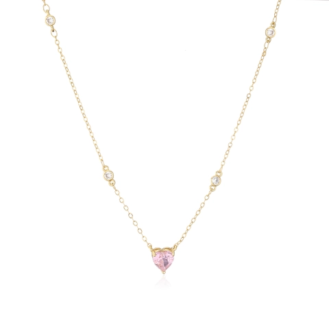 Copper Heart Pendant Necklace Micro Pave Zircon Sweet Romantic Jewelry For Women Elegant Sparkling Clavicle Chain