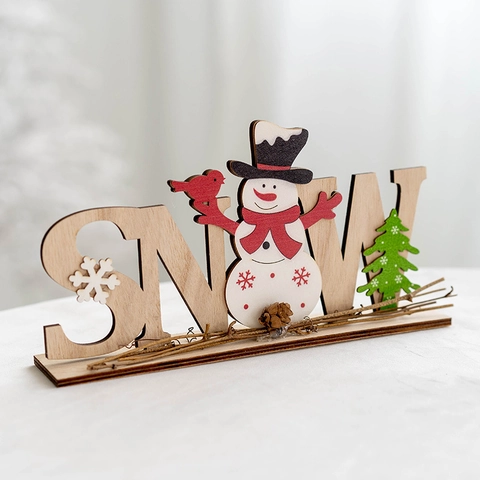 Christmas Wooden Desktop Ornament Xmas Snow Letter Sign Santa Claus Snowman Decor Home Holiday Party Table Centerpiece