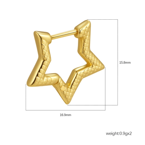 Five Point Star Hoop Earrings Stainless Steel Textured Geometric Fashion Jewelry For Women