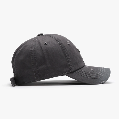 Casquette De Baseball En Coton Dechiré Avec Noeud En Metal Argente Style Vintage Reglable Chapeau Protection Solaire