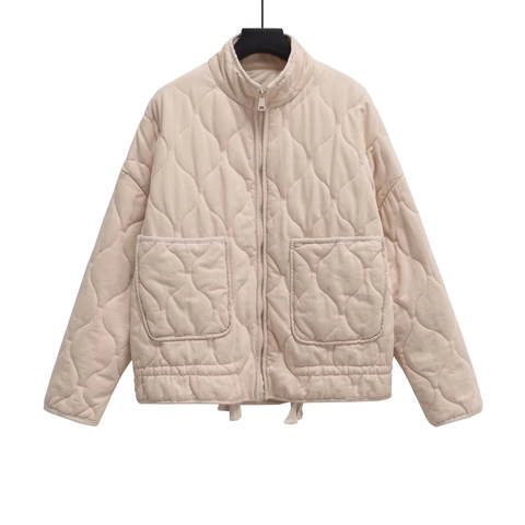 Women Quilted Padded Jacket Stand Collar Zip Up Lightweight Warm Diamond Pattern Pockets Casual Loose Fit Winter Outerwear