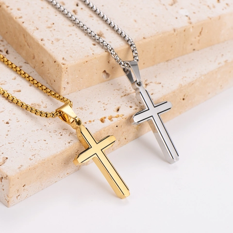 Collar Con Colgante De Cruz Acero Inoxidable 304 Joyería Hip Hop Religiosa Minimalista Para Hombres Mujeres