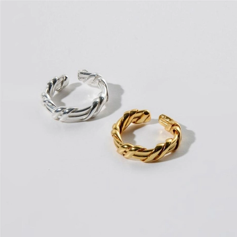 925 Sterling Silver Twisted Braided Ring Minimalist Irregular Geometric Open Adjustable Jewelry For Women