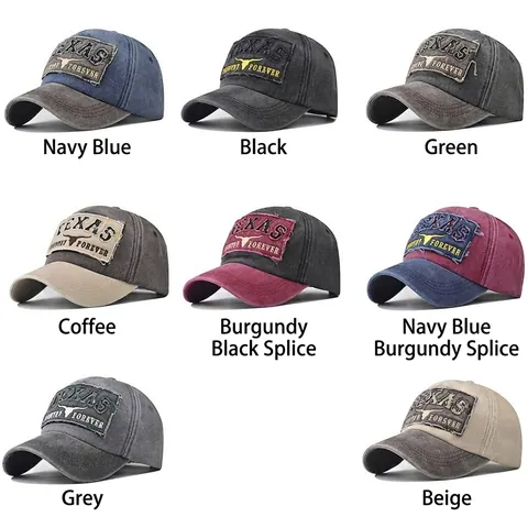 Texas Bull Head Embroidery Washed Cotton Baseball Cap Vintage Distressed Sun Protection Outdoor Adjustable Unisex Hat