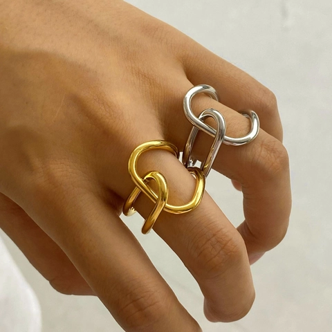 Anillos De Acero Inoxidable Para Mujeres Líneas Entrelazadas Cruzadas Apertura Ajustable Impermeable Joyería Moderna