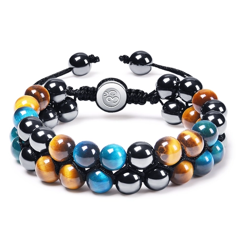 Tiger Eye Obsidian Lava Stone Woven Bracelet Adjustable Double Layer Healing Energy Natural Stone Jewelry Unisex