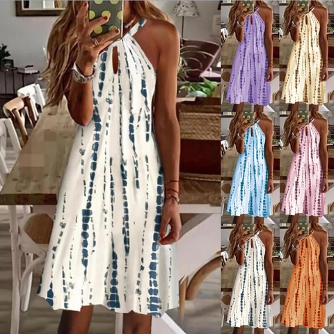 Robe Femme Dos Nu Sans Manches Imprimé Tie Dye Polyester Élasthanne Décontracté Trapèze Robe Soleil Bohême Vacances Plage