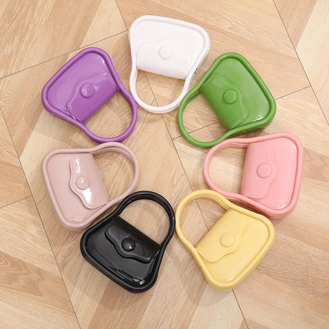 Women Mini Jelly Handbag Glossy PVC Macaron Color Flap Crossbody Bag With Detachable Gold Chain Trendy Kawaii Top Handle Purse