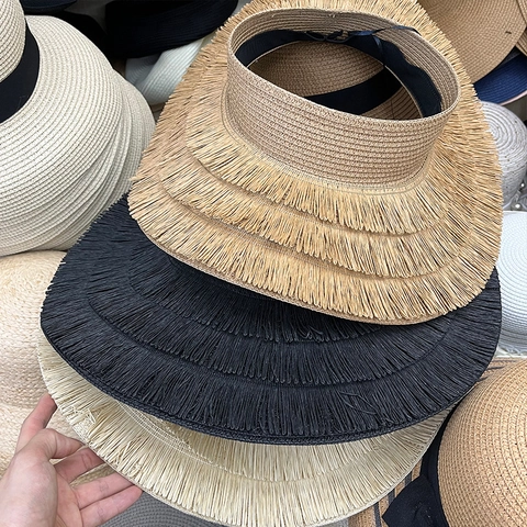 Wide Brim Straw Sun Hat Open Top Frayed Edge Summer Beach Breathable Bohemian Style Foldable Travel Cap