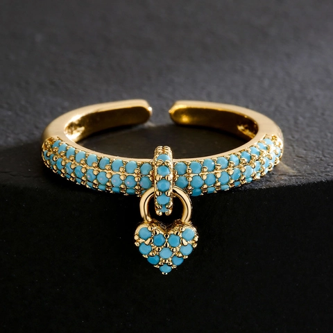 Heart Charm Adjustable Ring 18K Gold Plated Copper Micro Pave Cubic Zirconia Colorful Vintage Fashion Jewelry For Women