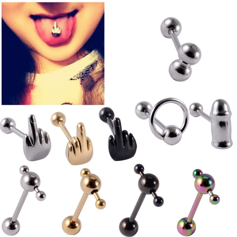 Stainless Steel Tongue Rings Body Piercing Jewelry Barbell Bar Punk Fashion Unisex